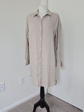 James Perse Shirt Dress Womens 3 or Large Linen With Slip Cement Button Down
